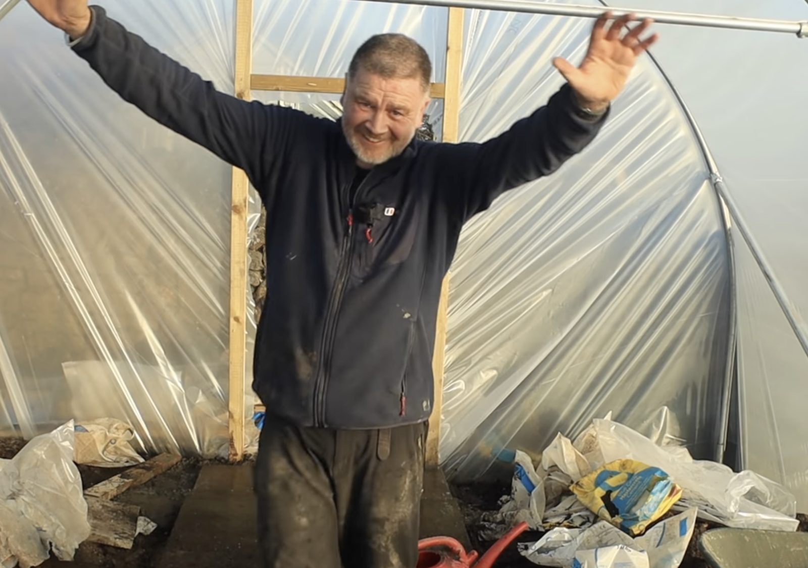 Tony Smith inside his polytunnel