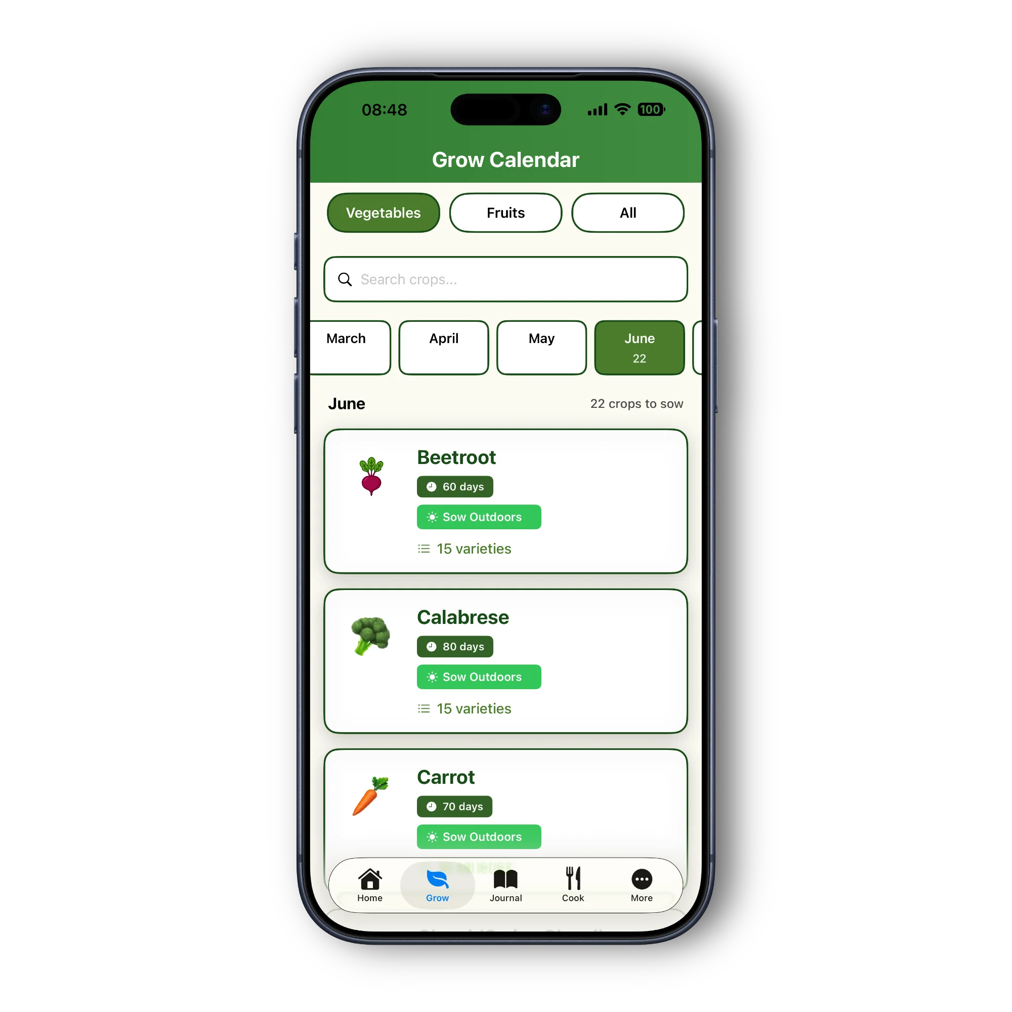GrowMore CookMore App - Grow Calendar