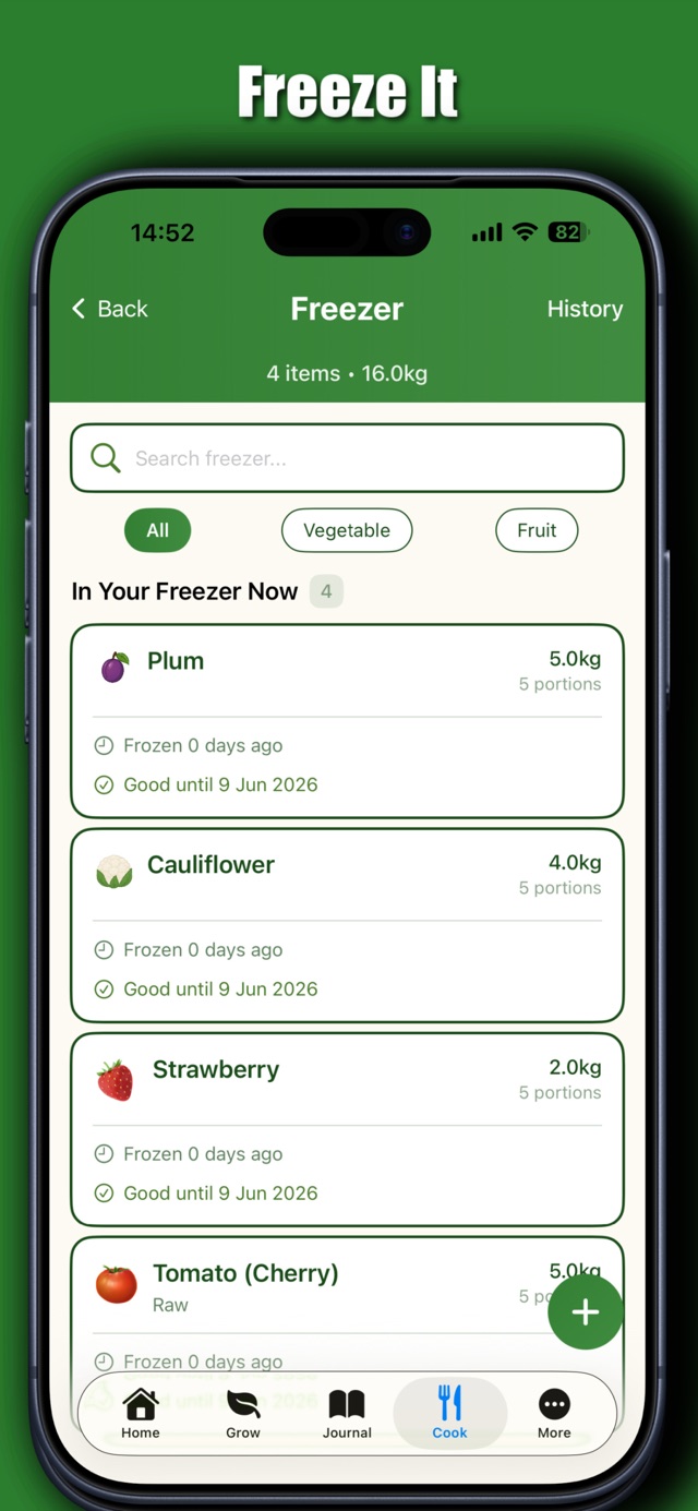 Freezer Tracker screen
