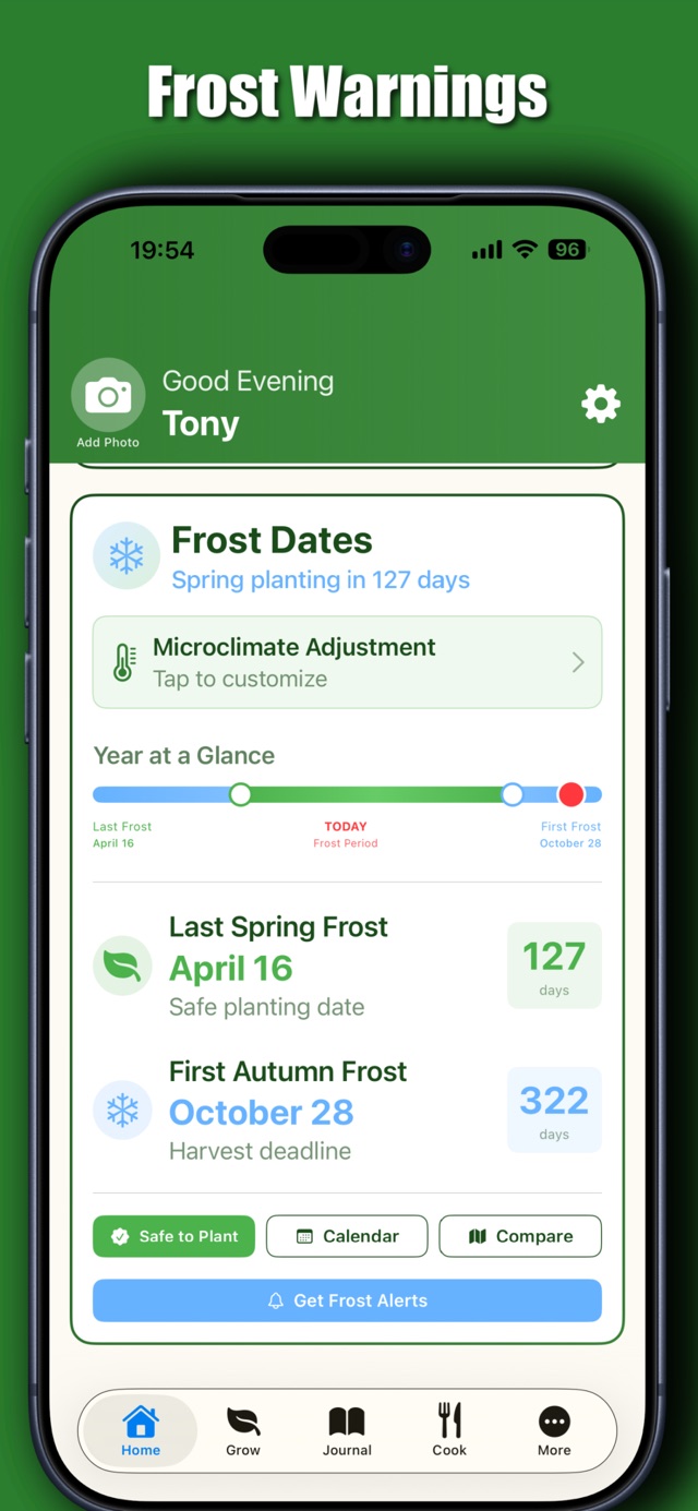Frost Dates screen