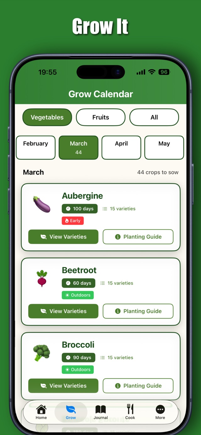 Grow Calendar screen