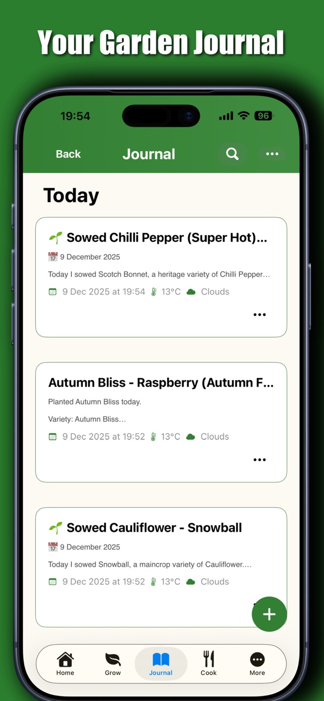 Garden Journal screen